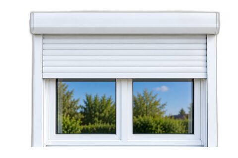 Fenêtre blanche avec volet roulant ouvert